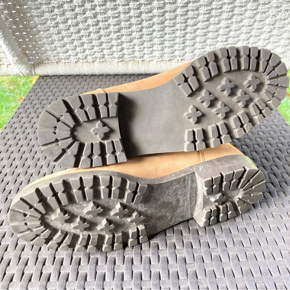 Trader Bay High Tan ankle boot leather fabric lace up buckle chunky heel flat - Picture 6 of 14